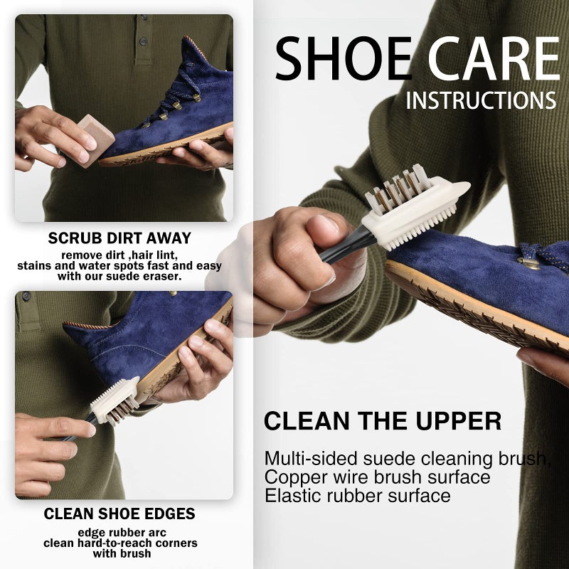 MAXIMILIAN Shoe Cleaner Kit. Brush with Extra 2 Erasers for Shoes & Boots. Horse Hair Shoe Brushes for Polishing, Cleaning & Buffing Leather Shoes - Boot Brush with Soft Bristles - Image 3
